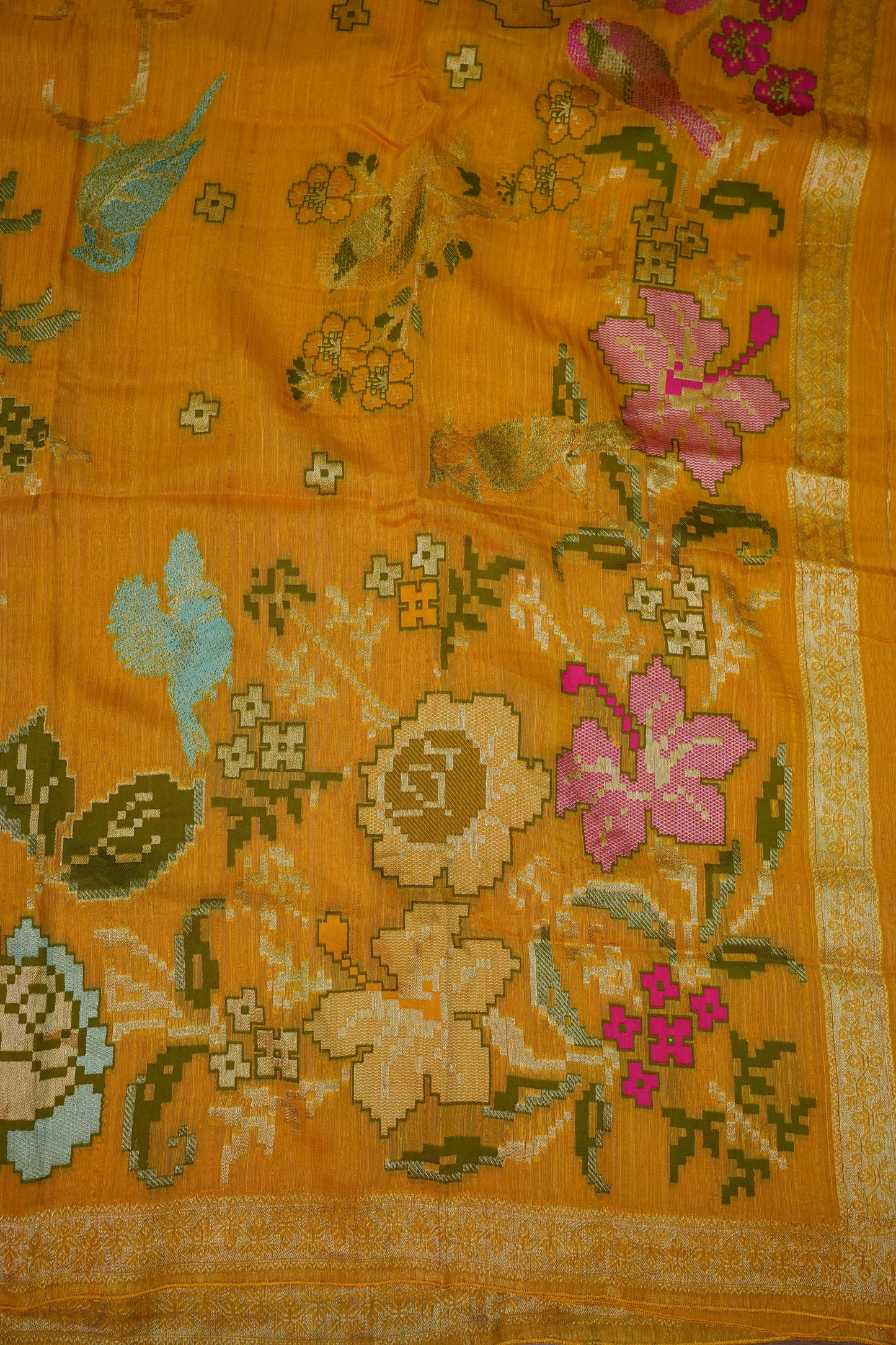 Soft Matka Banarasi Saree with Needle Design Work – Mustard Yellow