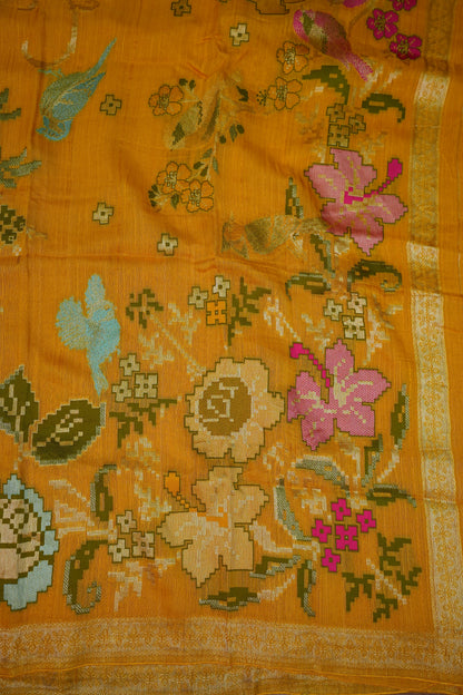 Soft Matka Banarasi Saree with Needle Design Work – Mustard Yellow