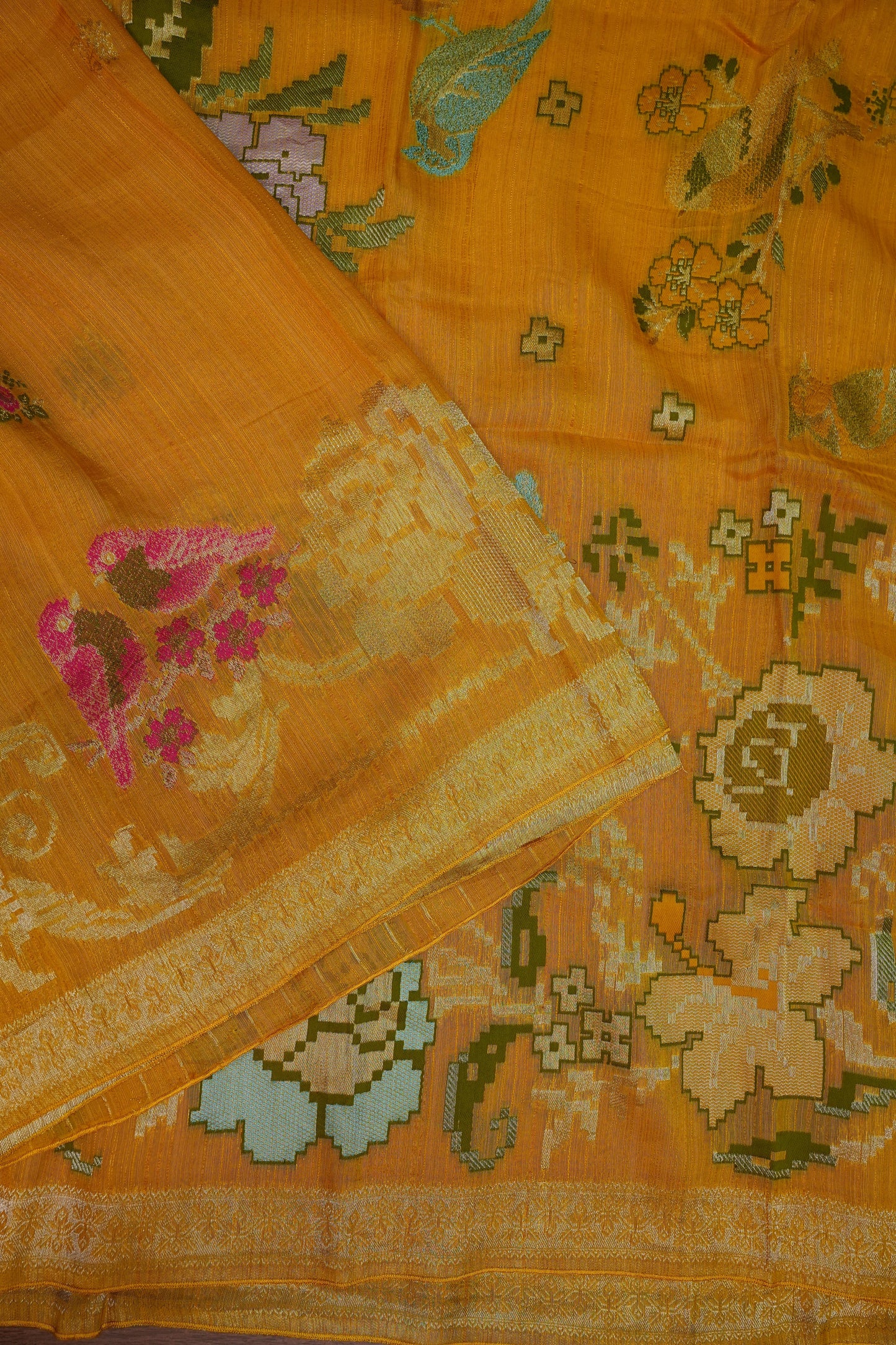 Soft Matka Banarasi Saree with Needle Design Work – Mustard Yellow