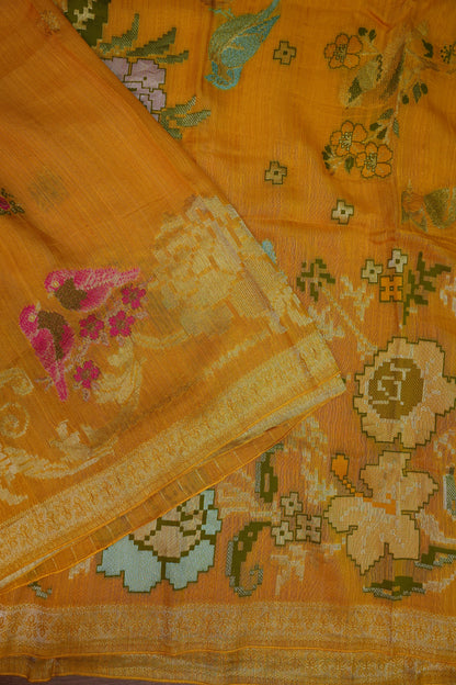Soft Matka Banarasi Saree with Needle Design Work – Mustard Yellow