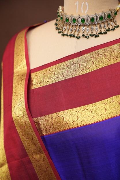 Pure Kanchipuram Silk Saree - Deep Purple & Maroon| Silk Mark Certified
