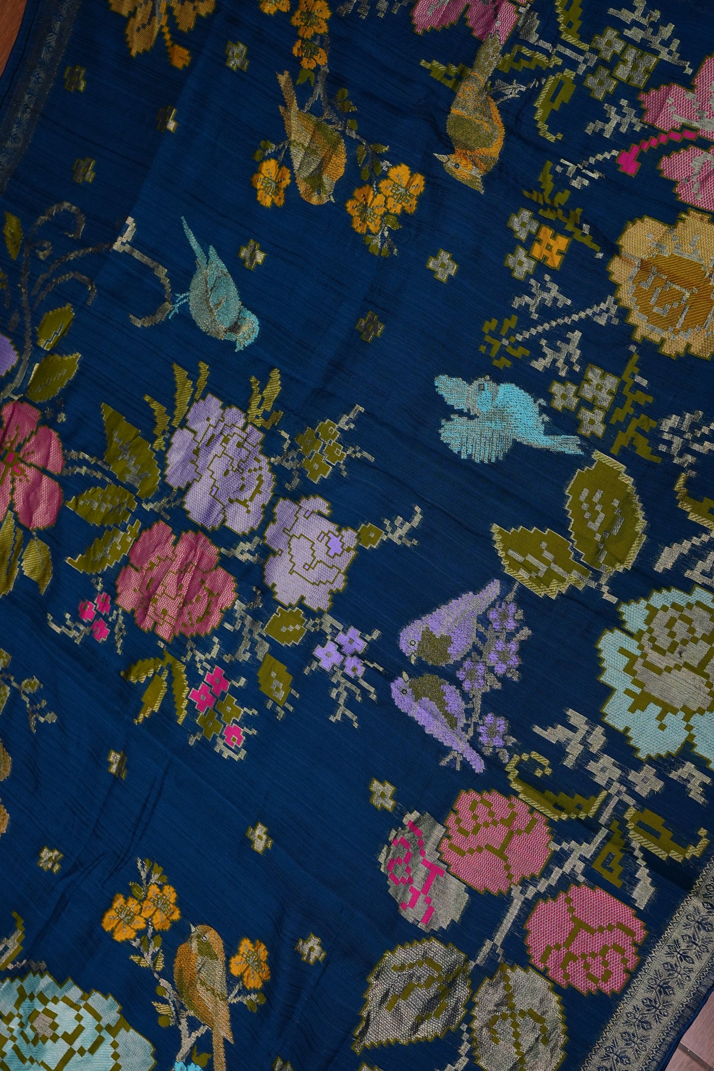 Soft Matka Banarasi Saree with Needle Design Work – Peacock Blue