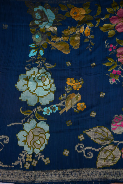 Soft Matka Banarasi Saree with Needle Design Work – Peacock Blue