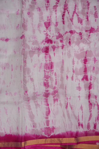Silk Kota Shibori Tie & Dye Saree - Pink & White