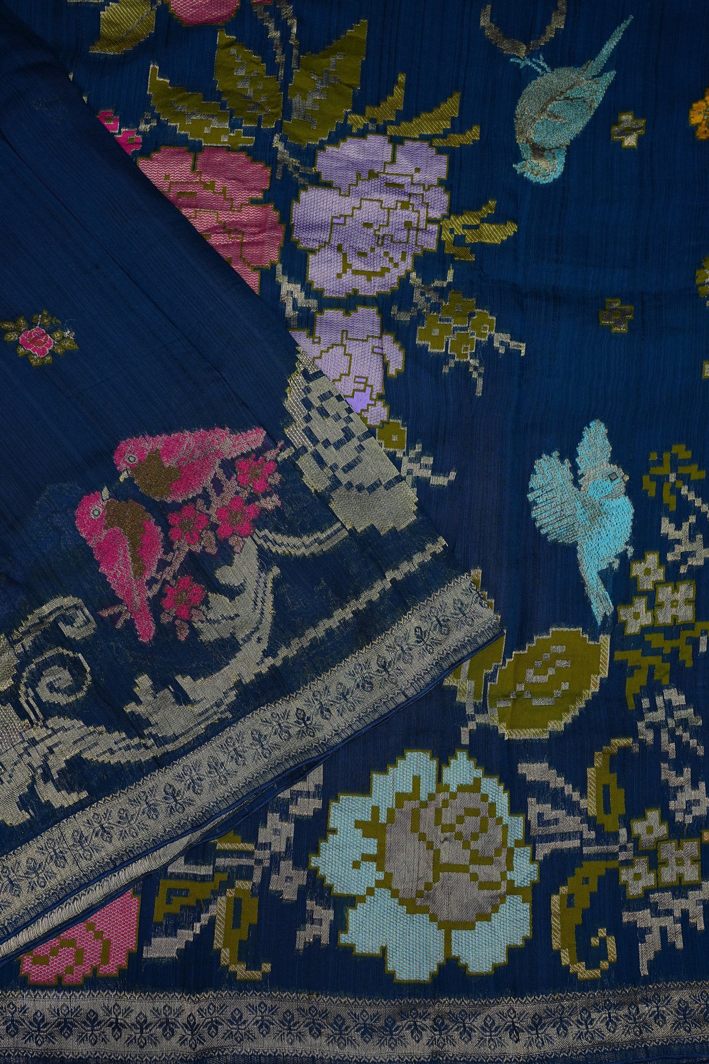 Soft Matka Banarasi Saree with Needle Design Work – Peacock Blue