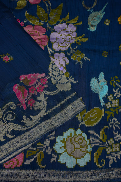Soft Matka Banarasi Saree with Needle Design Work – Peacock Blue