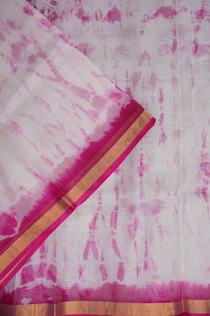 Silk Kota Shibori Tie & Dye Saree - Pink & White