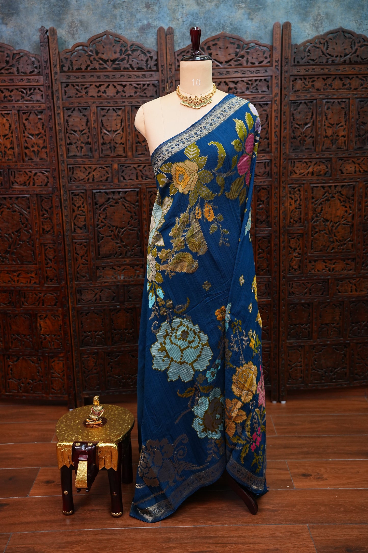 Soft Matka Banarasi Saree with Needle Design Work – Peacock Blue