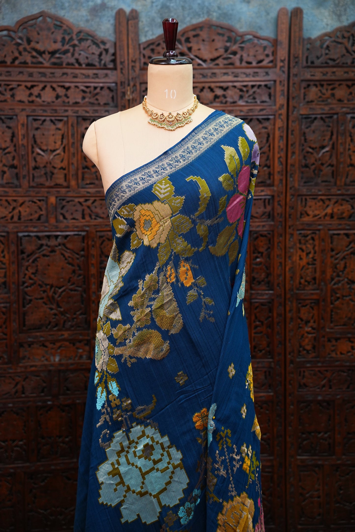 Soft Matka Banarasi Saree with Needle Design Work – Peacock Blue