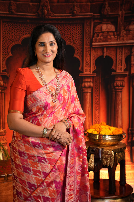 Kashmiri Pashmina Banarasi Story Telling Saree - Multicolored