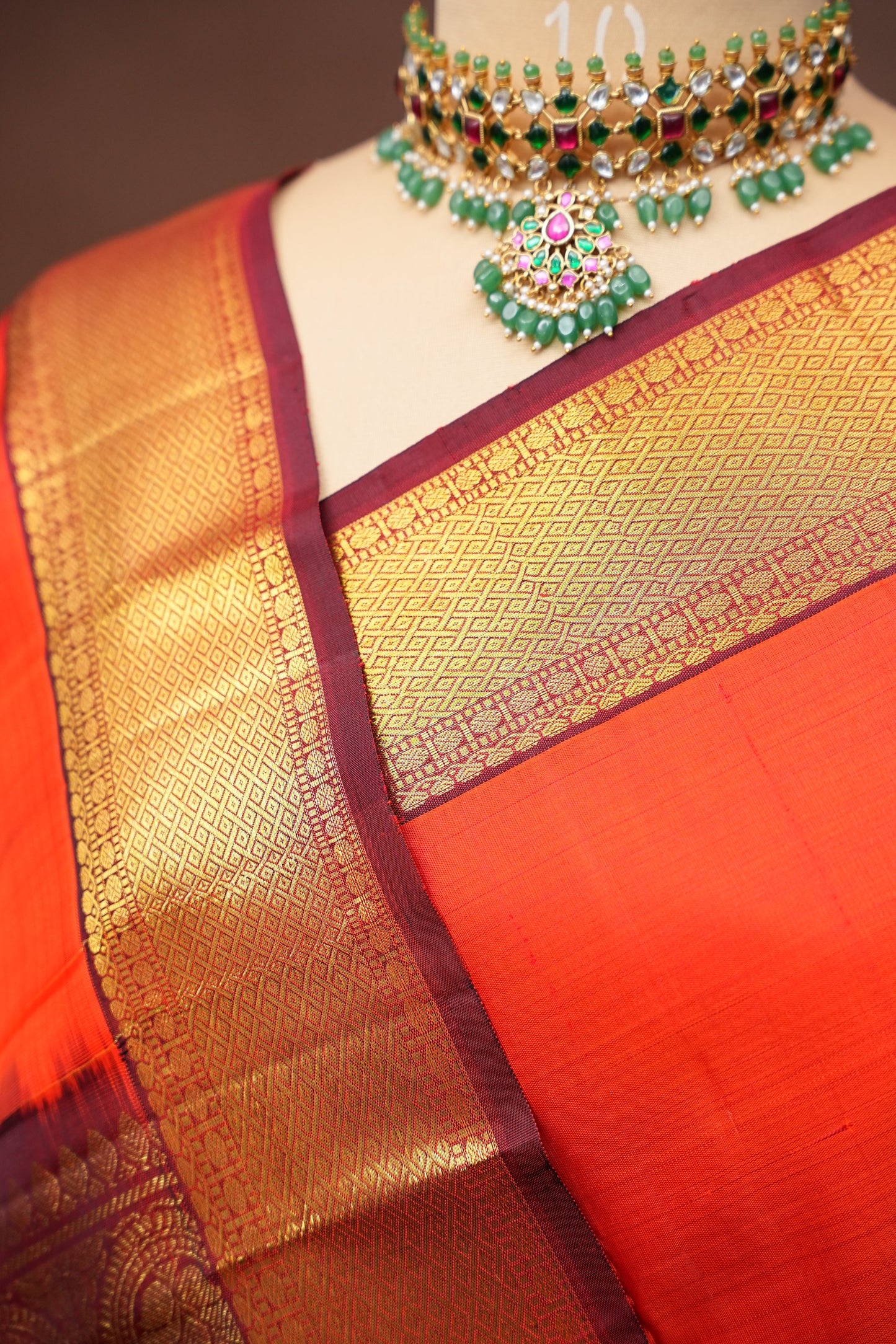 Pure Kanchipuram Silk Saree - Orange & Maroon| Silk Mark Certified