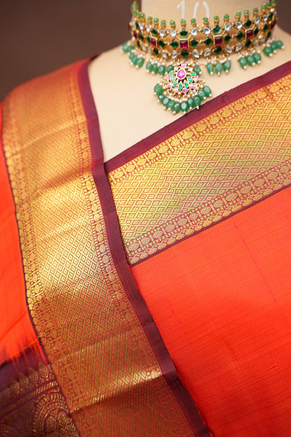 Pure Kanchipuram Silk Saree - Orange & Maroon| Silk Mark Certified