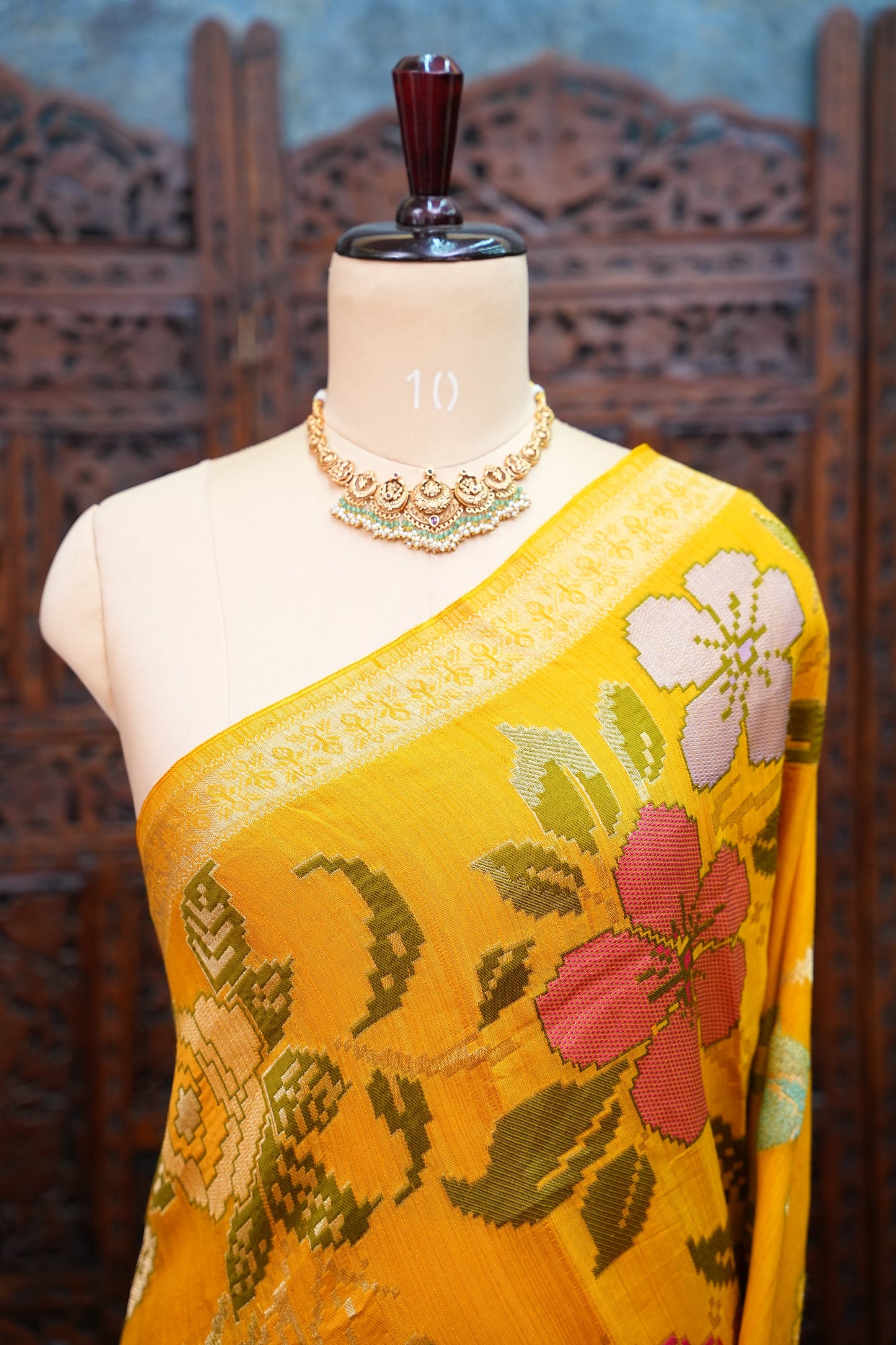 Soft Matka Banarasi Saree with Needle Design Work – Mustard Yellow