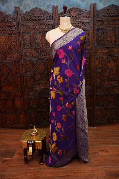 Soft Matka Banarasi Saree with Needle Design Work – Purple