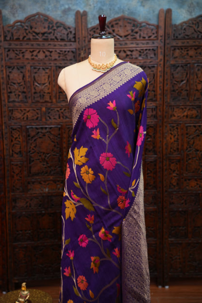 Soft Matka Banarasi Saree with Needle Design Work – Purple