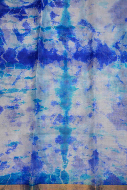 Silk Kota Shibori Tie & Dye Saree - White and Blue