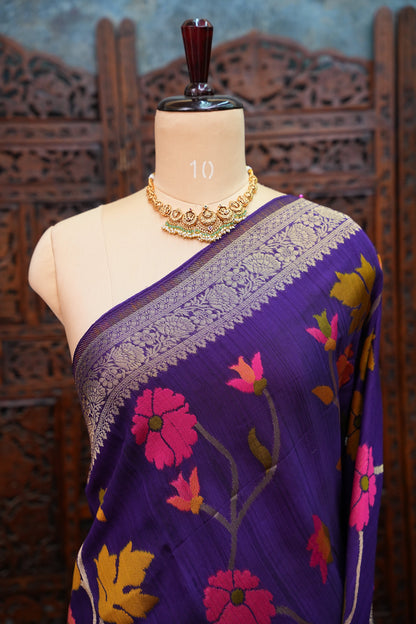 Soft Matka Banarasi Saree with Needle Design Work – Purple