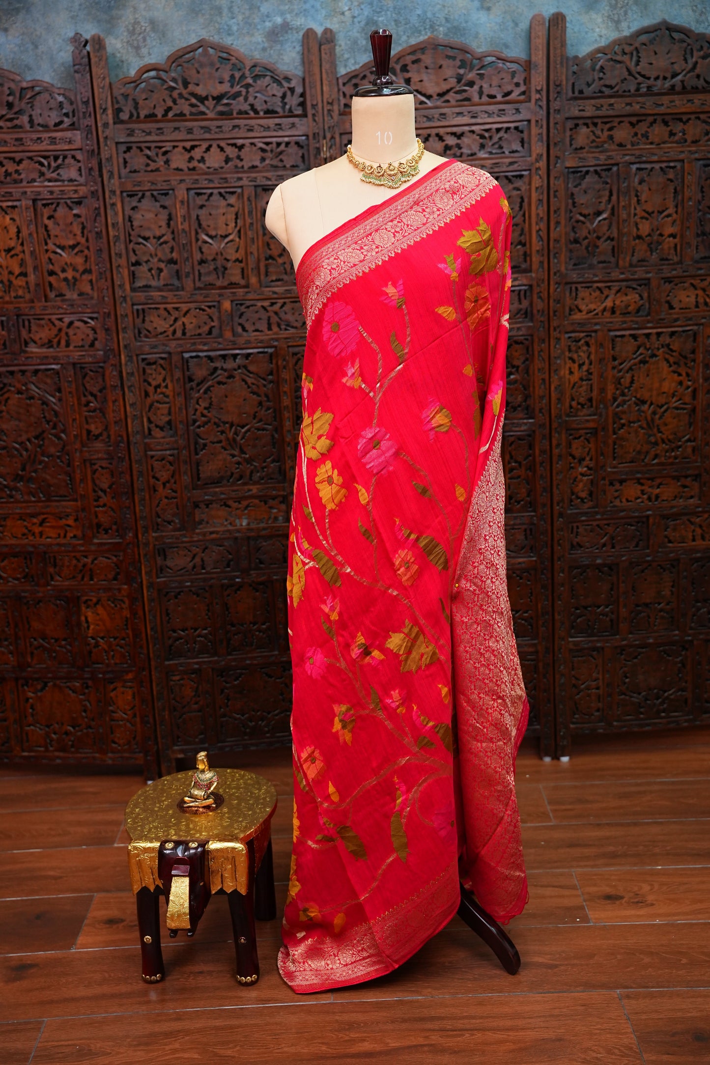 Soft Matka Banarasi Saree with Needle Design Work – Pink