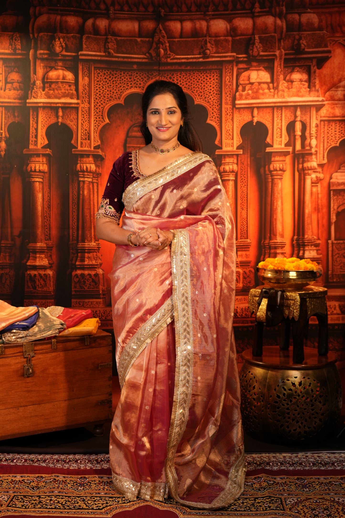 Blush Pink Tissue Organza Pure Silk Saree
