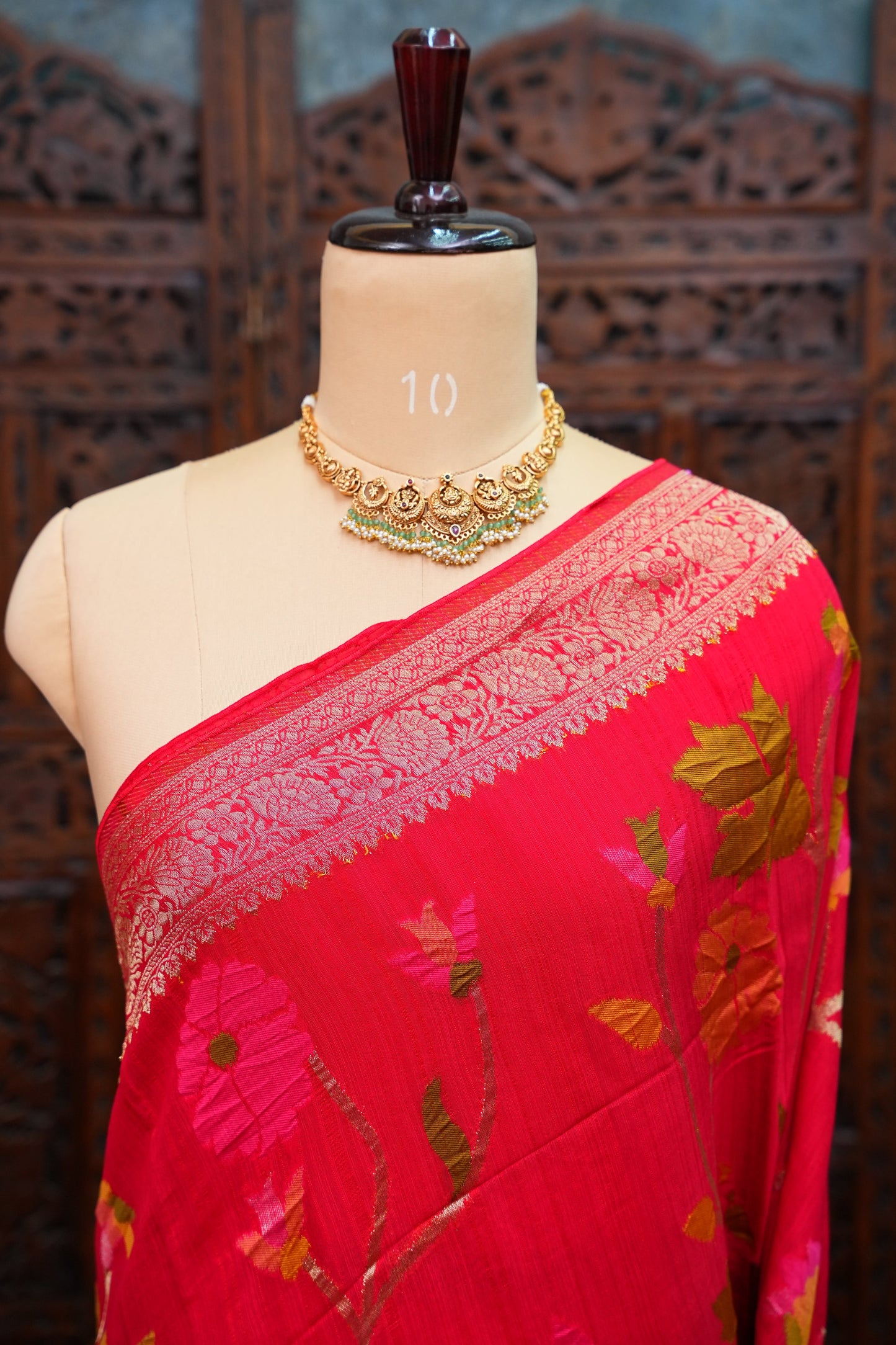 Soft Matka Banarasi Saree with Needle Design Work – Pink