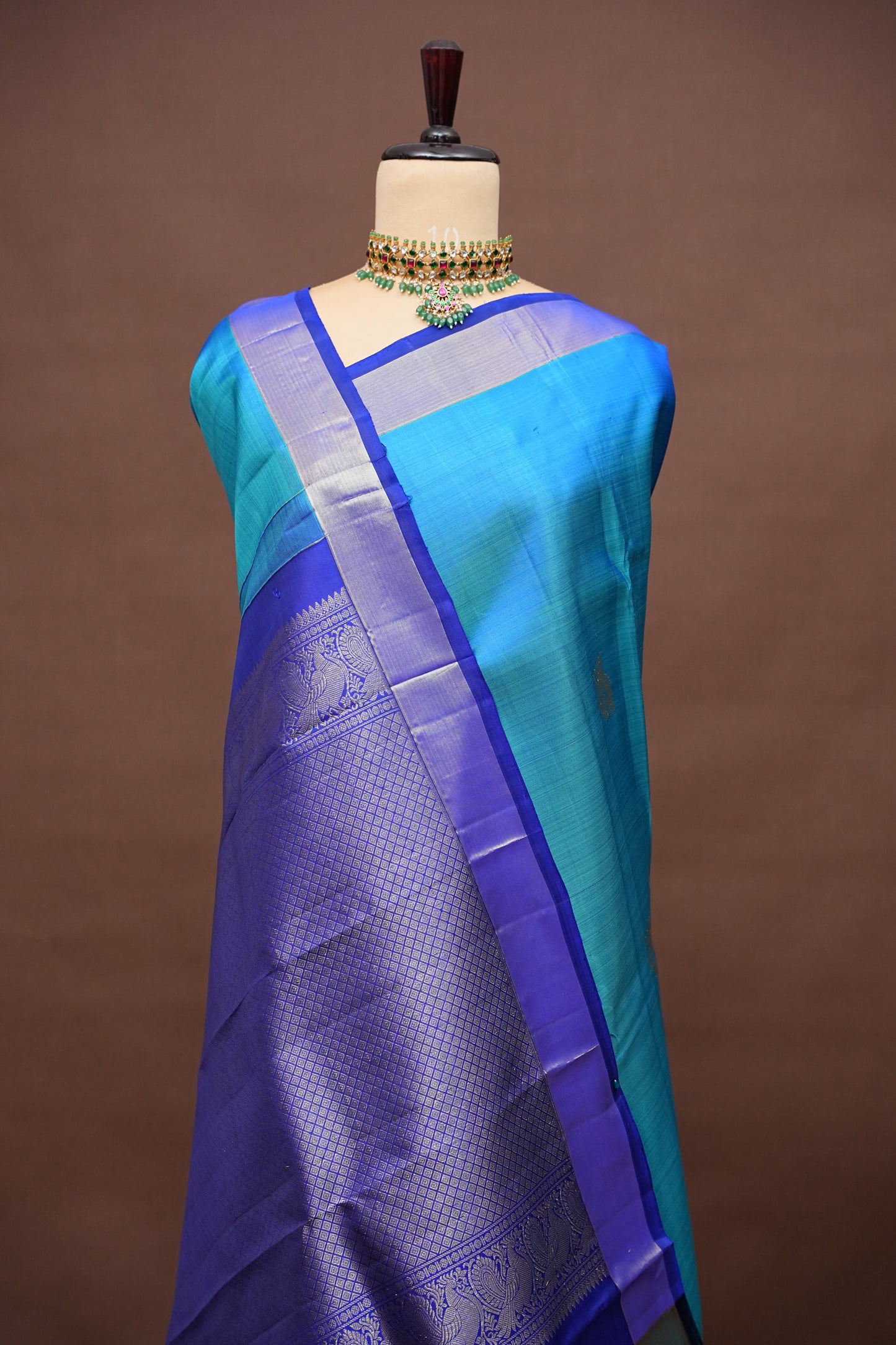 Pure Kanchipuram Silk Saree - Blue & Navy| Silk Mark Certified