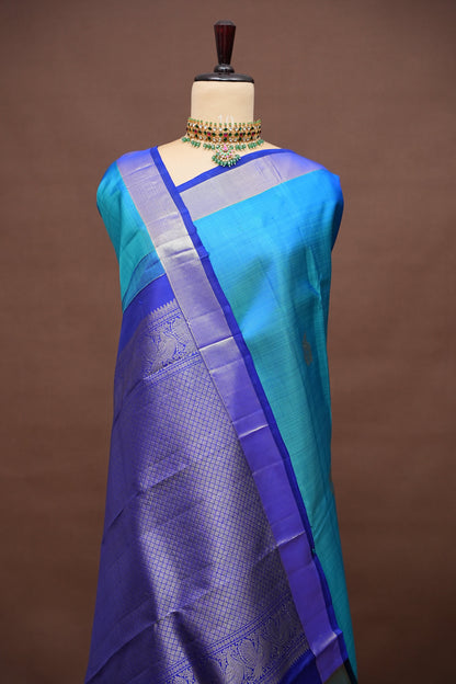 Pure Kanchipuram Silk Saree - Blue & Navy| Silk Mark Certified