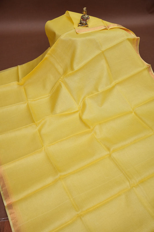 Silk Kota Plain Saree - Lemon Yellow