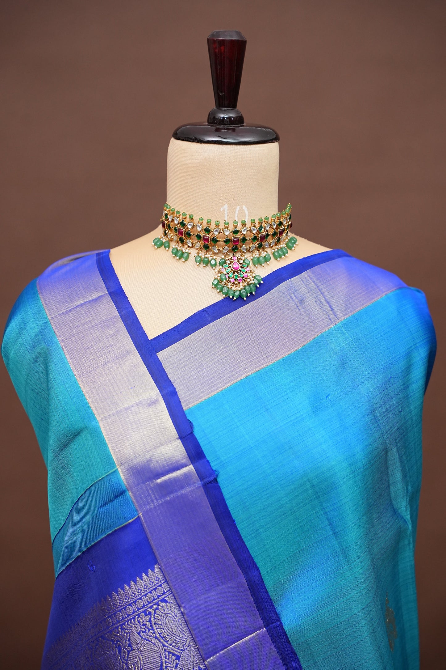 Pure Kanchipuram Silk Saree - Blue & Navy| Silk Mark Certified