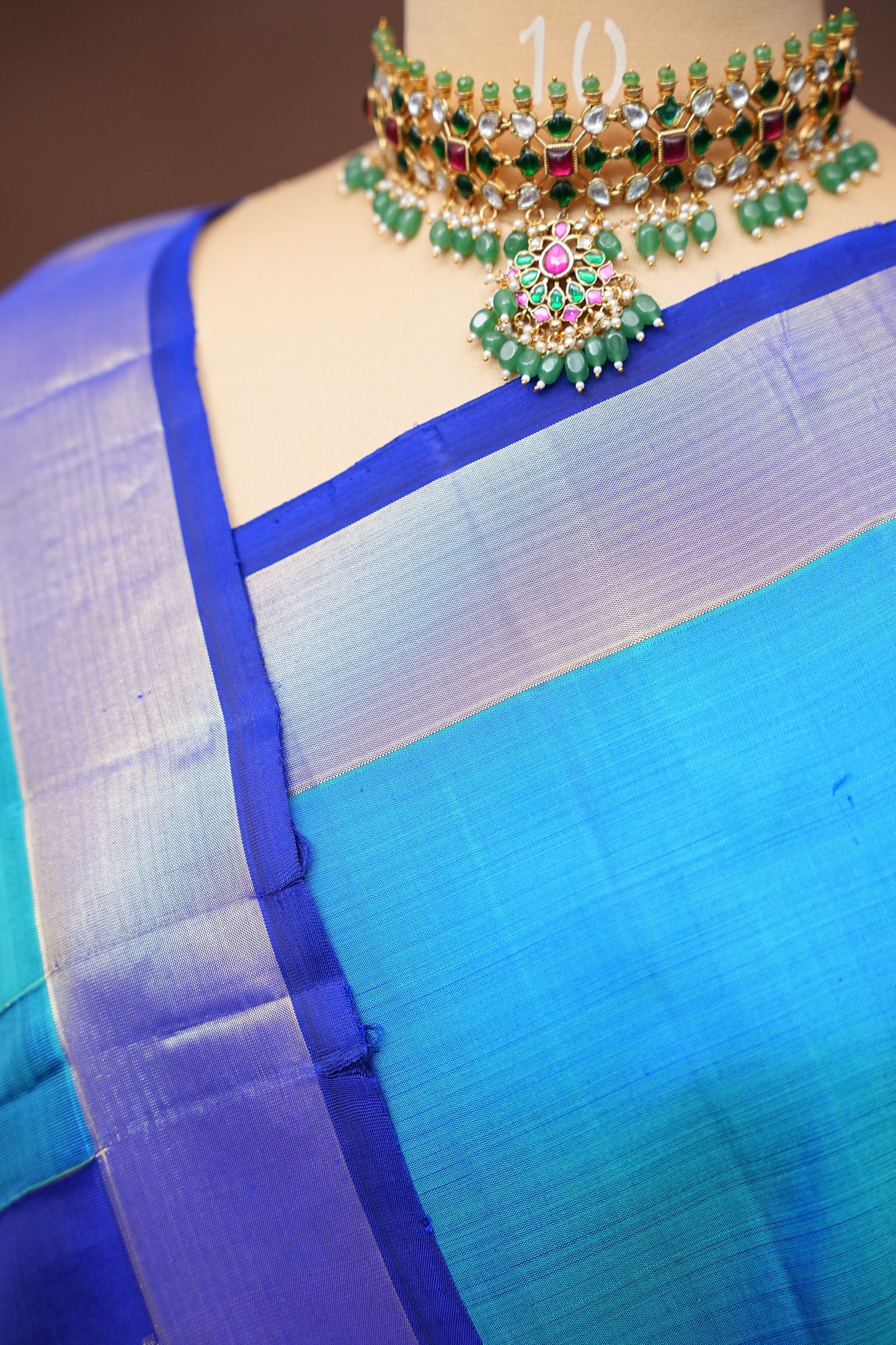 Pure Kanchipuram Silk Saree - Blue & Navy| Silk Mark Certified