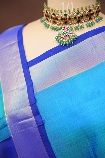 Pure Kanchipuram Silk Saree - Blue & Navy| Silk Mark Certified