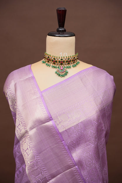 Lavender Fully Brocade Pure Kanchipuram Silk Saree|Silk Mark Certified