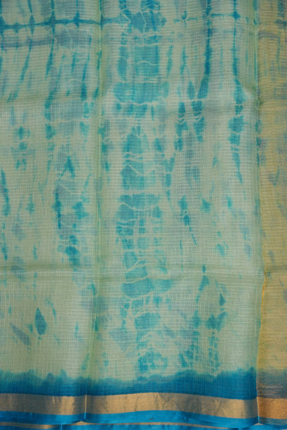 Silk Kota Shibori Tie & Dye Saree - Sage Green & Blue