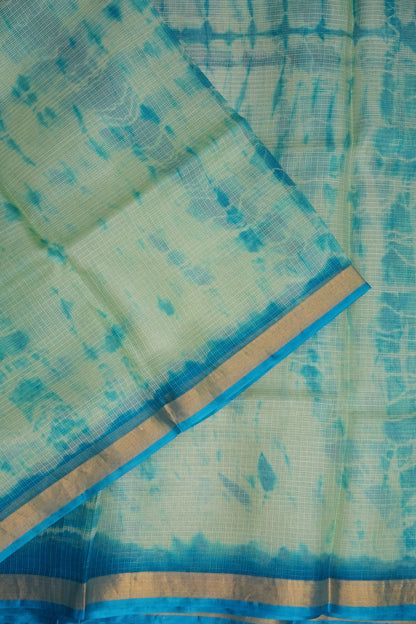 Silk Kota Shibori Tie & Dye Saree - Sage Green & Blue