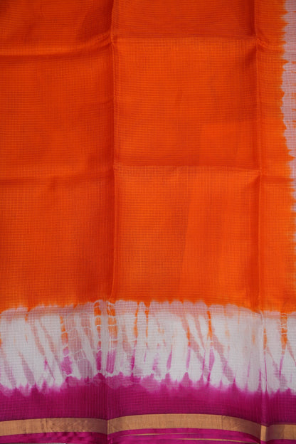 Silk Kota Shibori Tie & Dye Saree - Orange and Pink