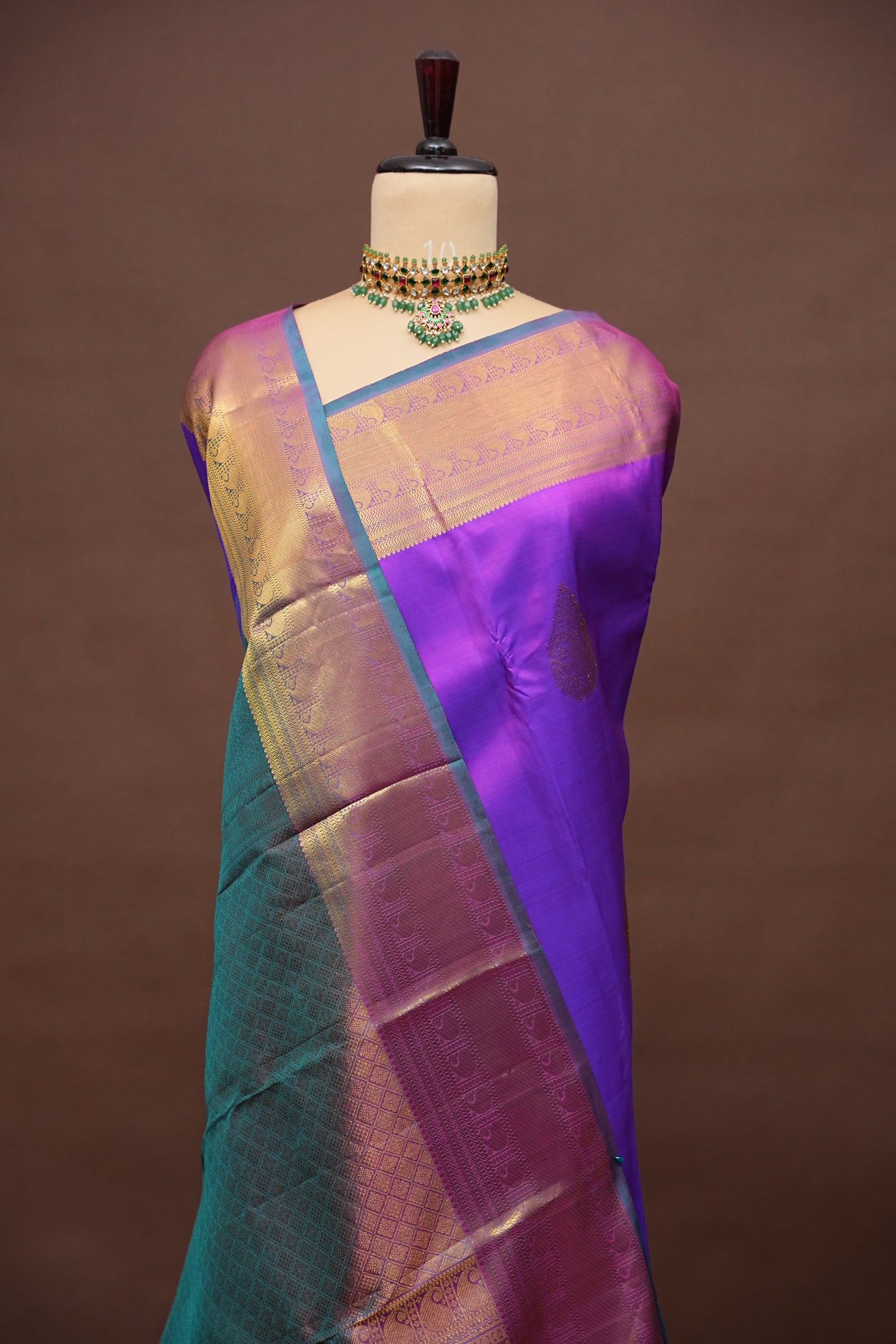 Purple & Teal Pure Kanchipuram Silk Saree|Silk Mark Certified