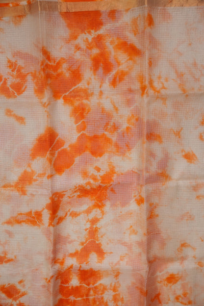 Silk Kota Shibori Tie & Dye Saree - Orange and White