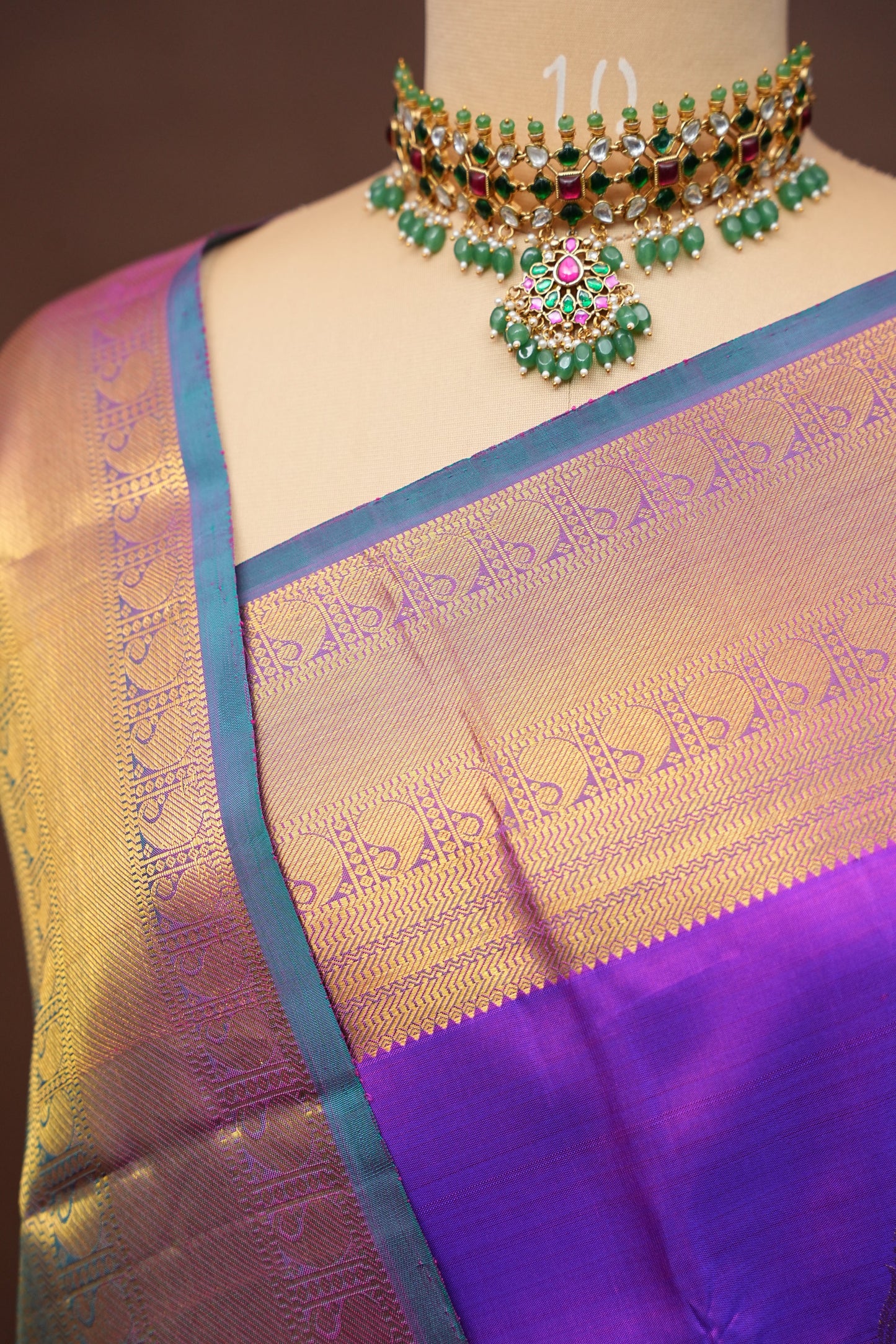Purple & Teal Pure Kanchipuram Silk Saree|Silk Mark Certified