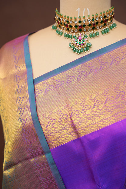 Purple & Teal Pure Kanchipuram Silk Saree|Silk Mark Certified