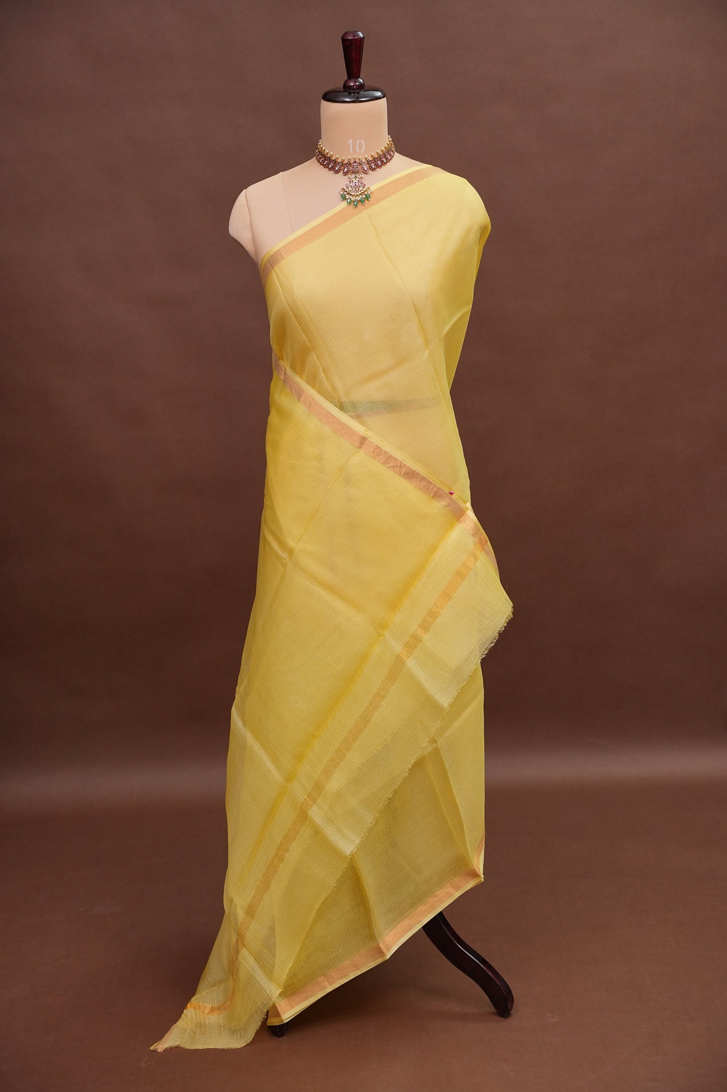 Silk Kota Plain Saree - Lemon Yellow