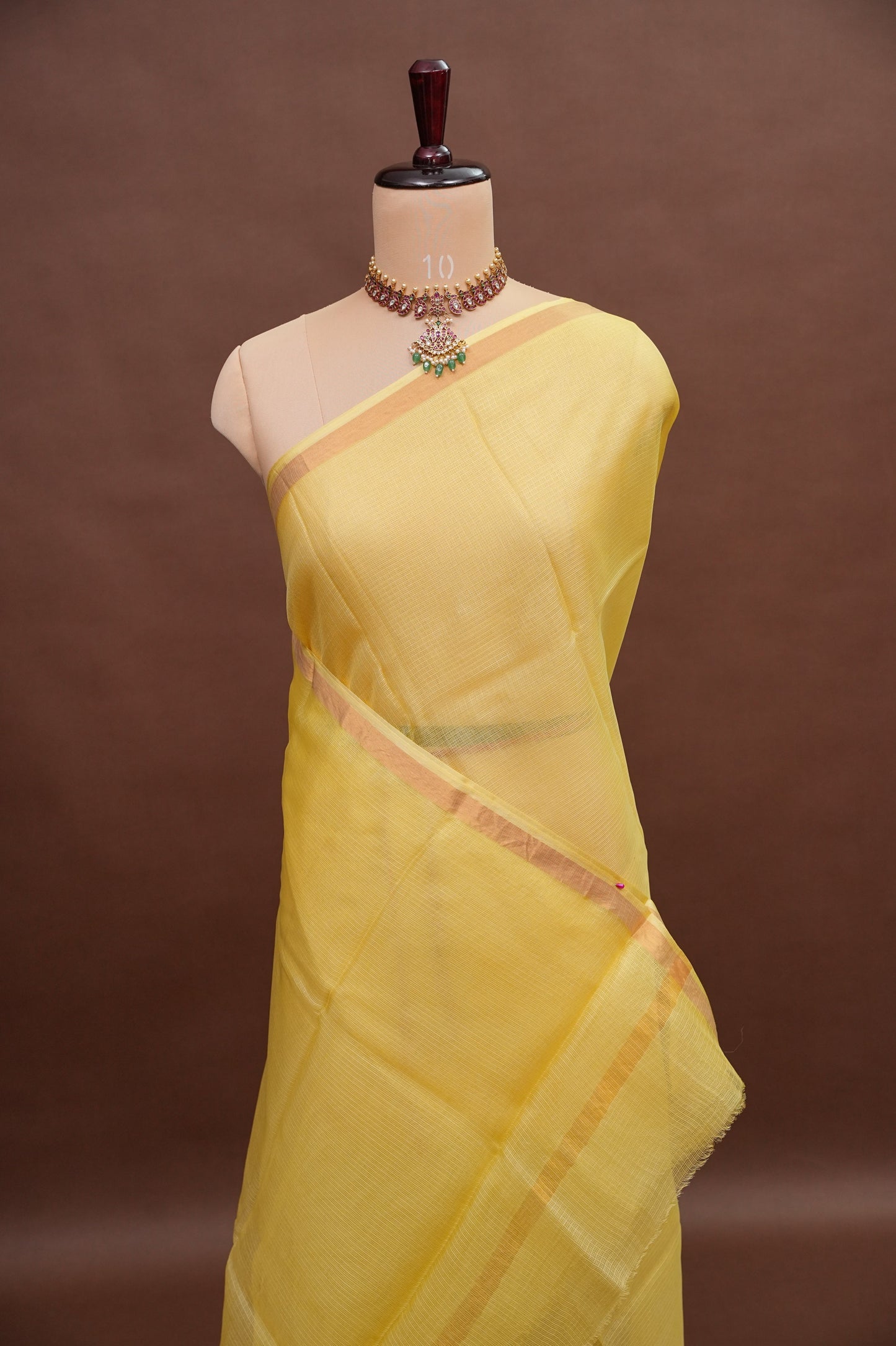 Silk Kota Plain Saree - Lemon Yellow