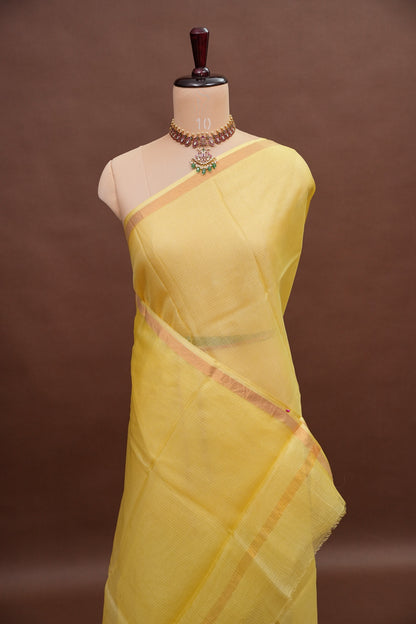 Silk Kota Plain Saree - Lemon Yellow