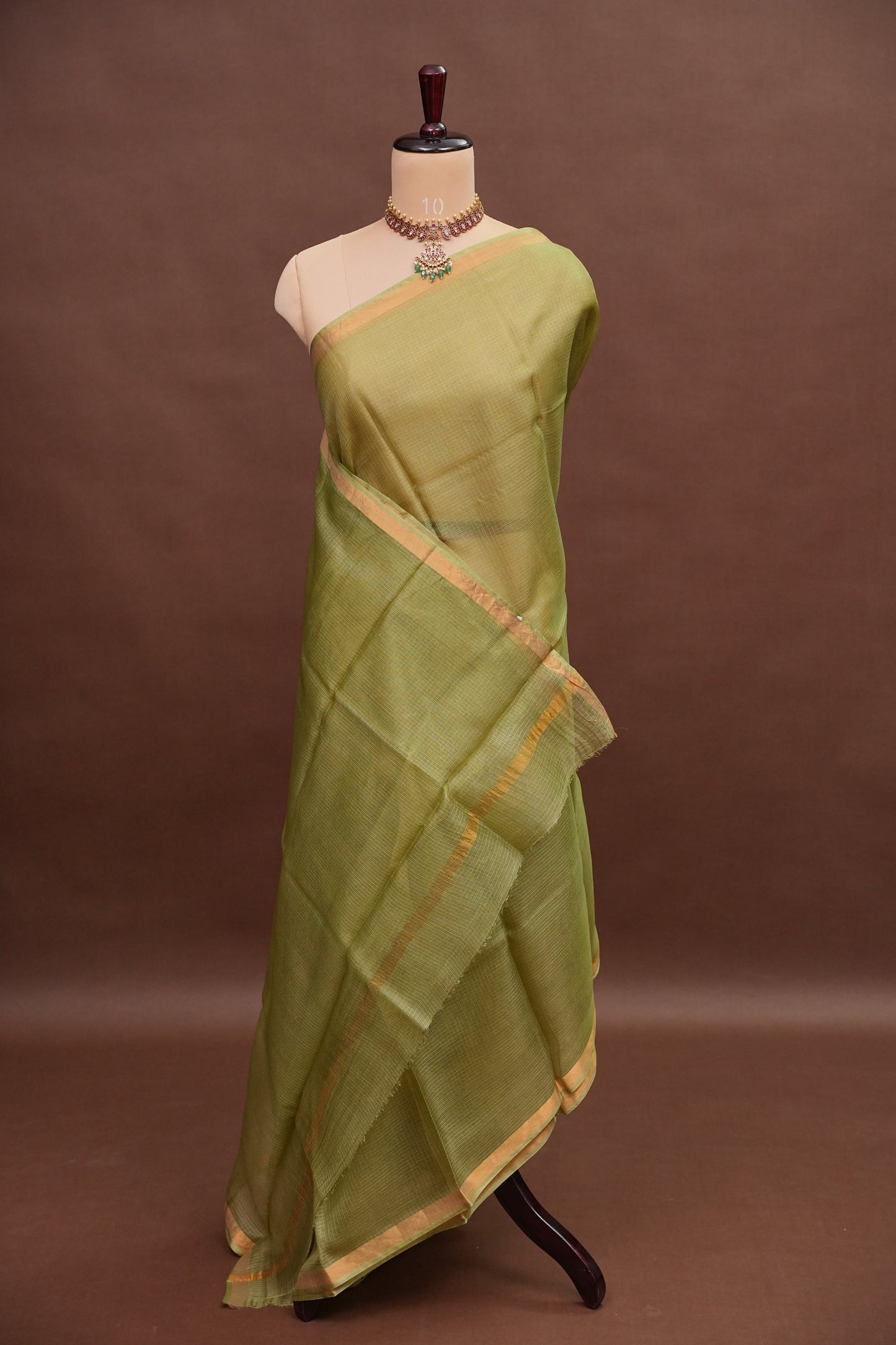 Silk Kota Plain Saree - Sage Green