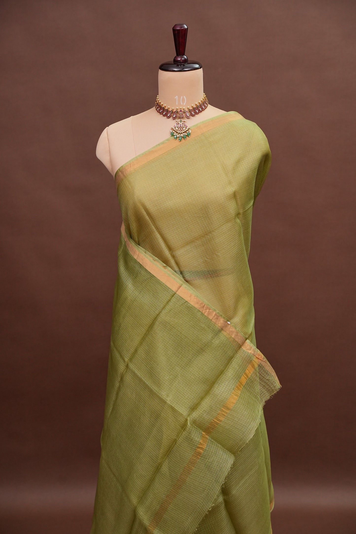 Silk Kota Plain Saree - Sage Green