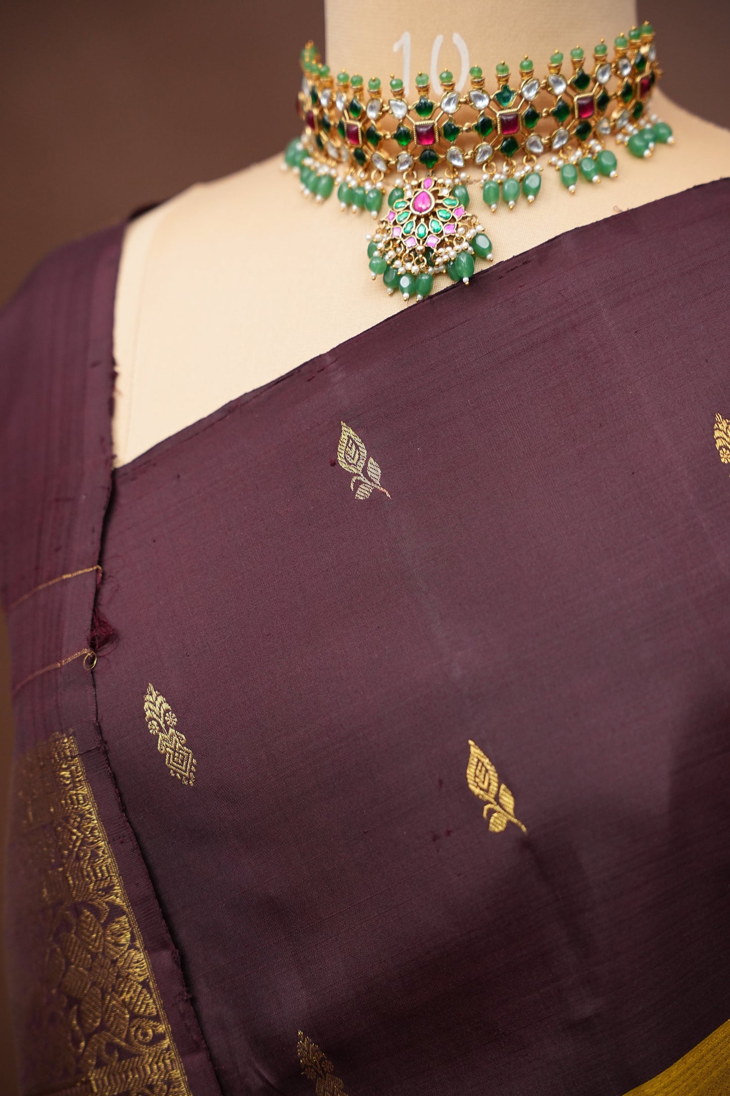 Olive Green & Coffee Border Pure Kanchipuram Silk Saree|Silk Mark Certified
