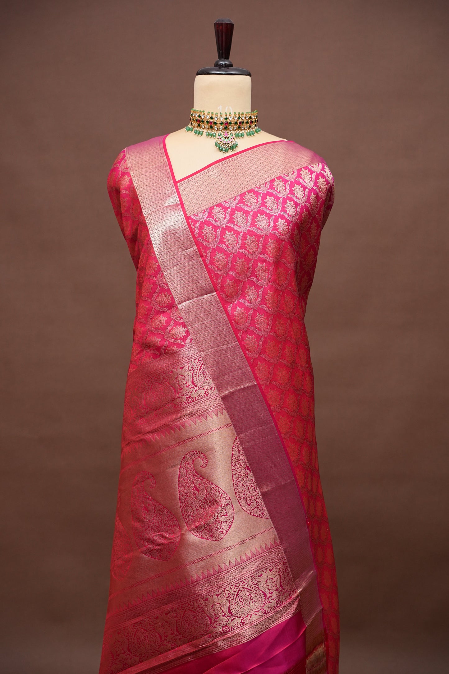 Pure Kanchipuram Brocade Silk Saree - Hot Pink & Soft Gold Zari| Silk Mark Certified
