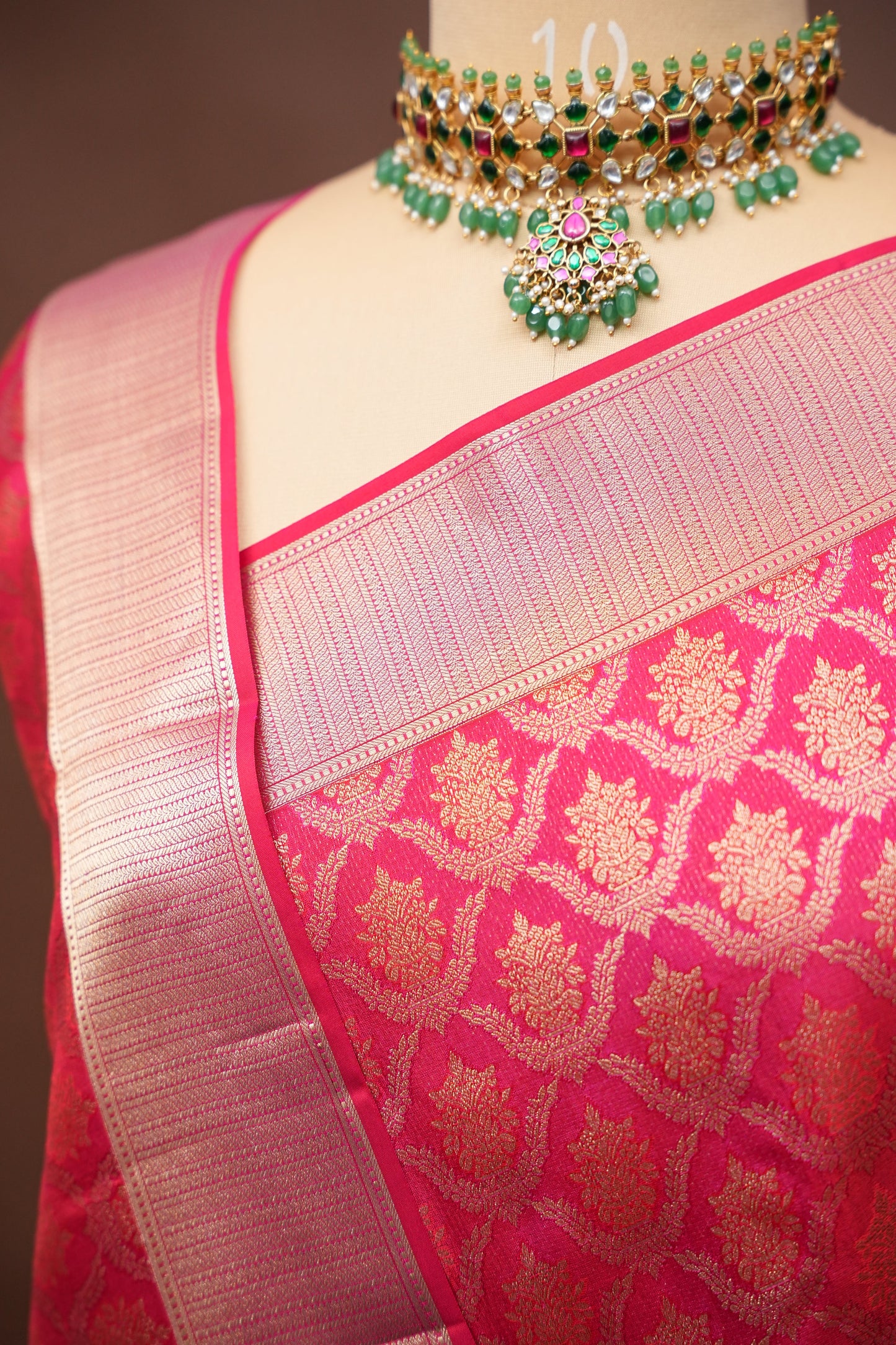 Pure Kanchipuram Brocade Silk Saree - Hot Pink & Soft Gold Zari| Silk Mark Certified