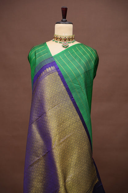Emerald Green & Royal Blue Pure Kanchipuram Silk Saree|Silk Mark Certified