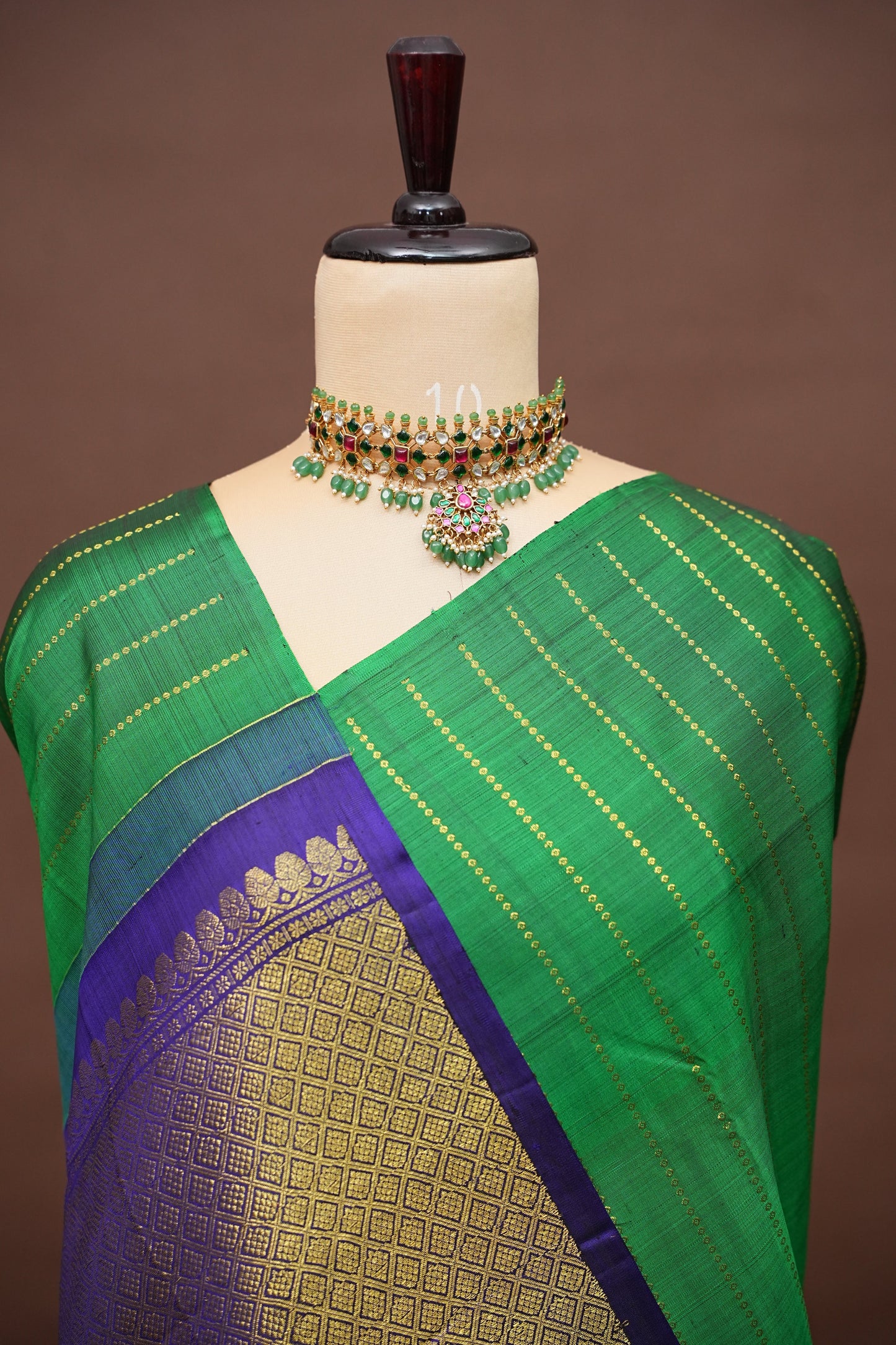 Emerald Green & Royal Blue Pure Kanchipuram Silk Saree|Silk Mark Certified
