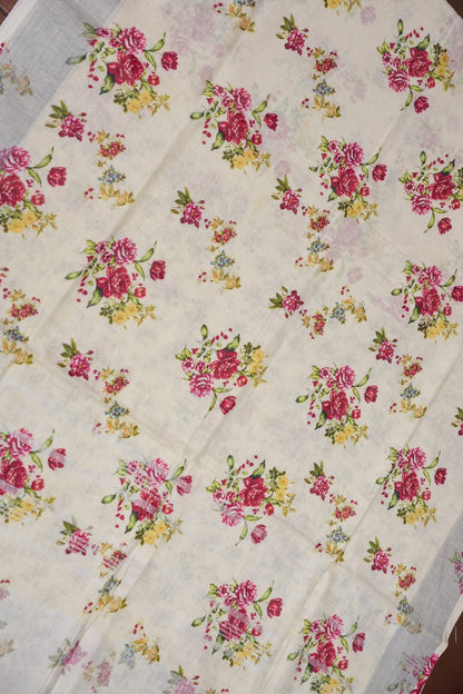 Digital Printed Pure Linen Saree - Beige