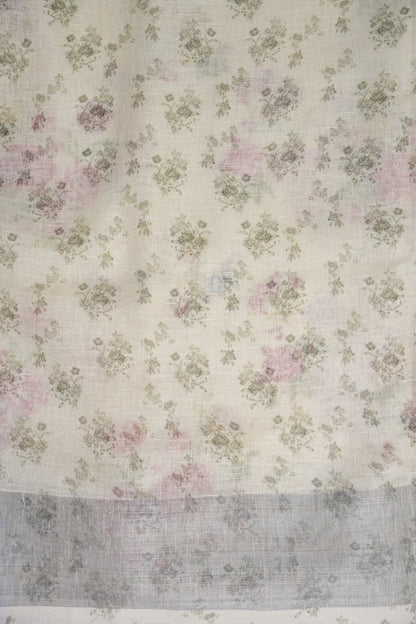 Digital Printed Pure Linen Saree - Beige